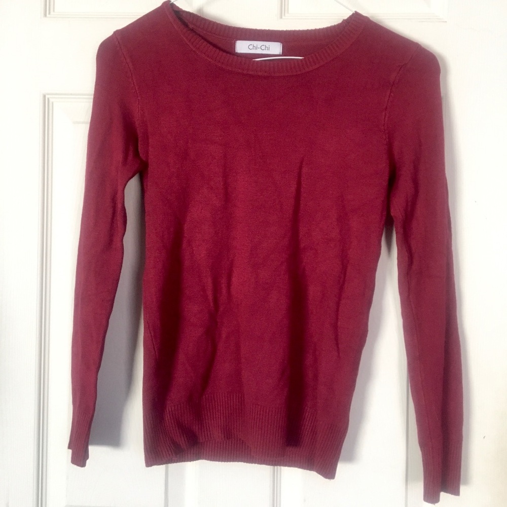 Soft burgundy basic long sleeve light sweater